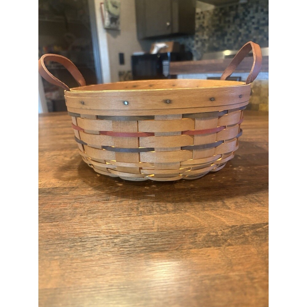 vintage 1996 Longaberger Woven Traditions Button Basket with leather handles